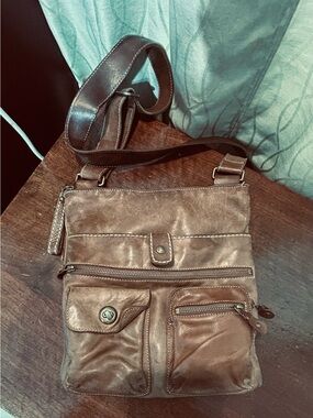 Roots Brown Leather Crossbody Bag